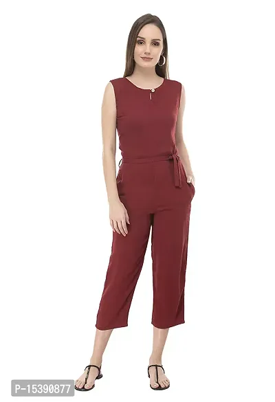 Stylish Maroon Crepe Solid Jumpsuit For Women
