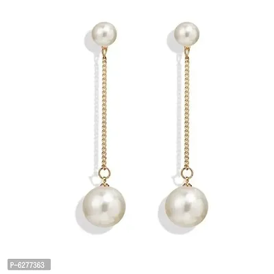 Boho Pearl Drop Dangle Gold Earrings-thumb0
