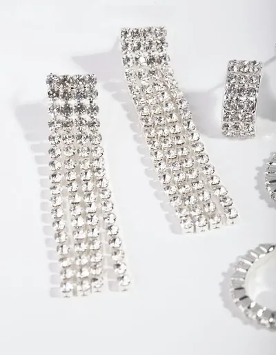 Designer Silver Rhinestone Dangle Drop Earrings for Women