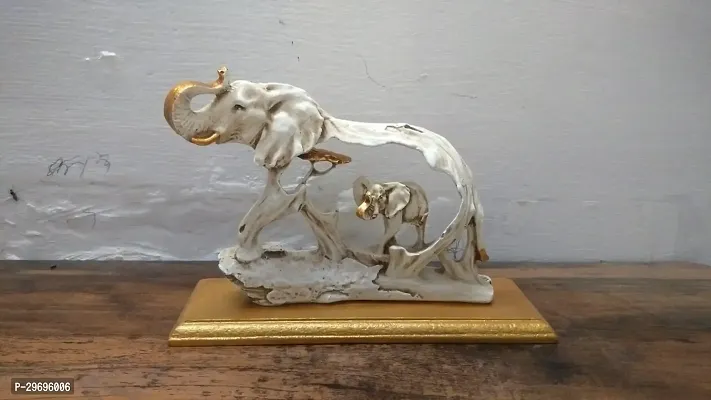 Elephant with Baby with Wooden Plate Showpiece