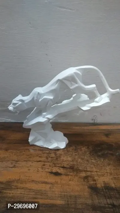 Ceramic White Panther Geometric Statue