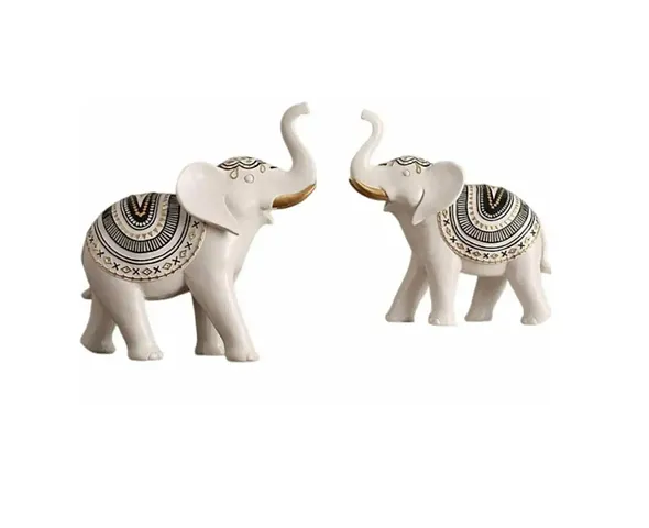 Lucky Couple Elephants Statue Animal Figurine Sculpture Decor