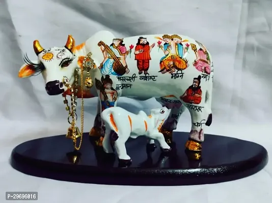 Polyresin Handcrafted Kamdhenu Cow with Calf  Idol-thumb0