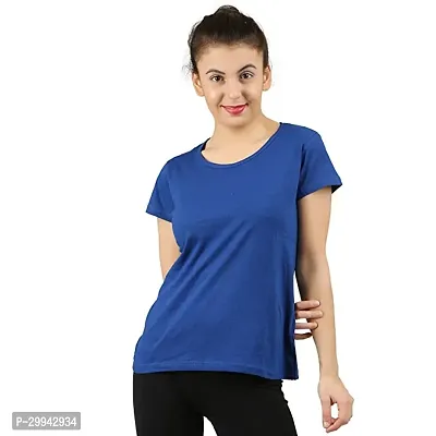 Stylish Blue Cotton Blend Solid T-Shirt For Women-thumb0