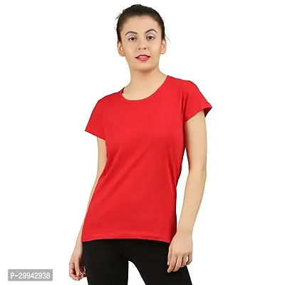 Stylish Red Cotton Blend Solid T-Shirt For Women-thumb0