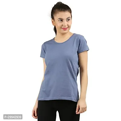 Stylish Grey Cotton Blend Solid T-Shirt For Women-thumb0