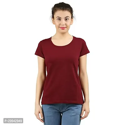 Stylish Maroon Cotton Blend Solid T-Shirt For Women-thumb0