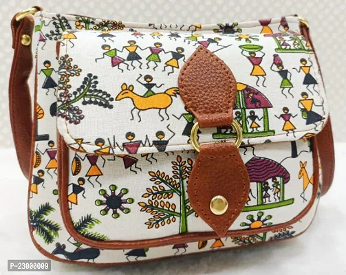 Stylish White Artificial Leather Printed Sling Bags For Women