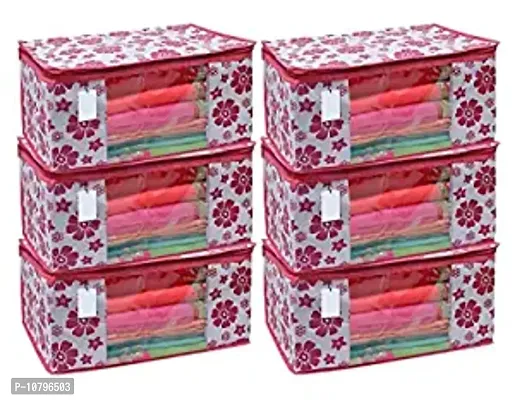 Stylish Pink Plastic And Cloth Printed Saree Organizer Covers-Pack Of 6