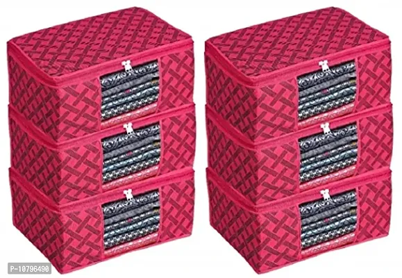 Stylish Pink Plastic And Cloth Printed Saree Organizer Covers-Pack Of 6-thumb0