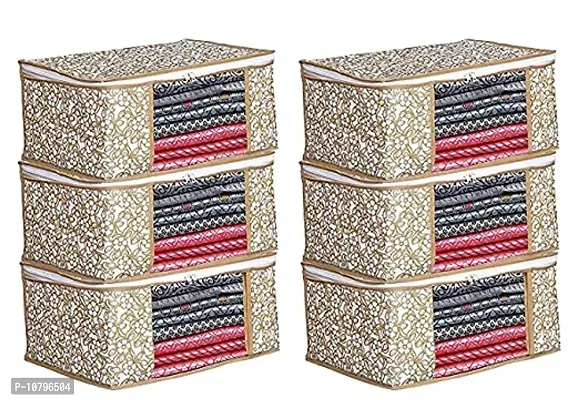 Stylish Golden Plastic And Cloth Printed Saree Organizer Covers-Pack Of 6-thumb0