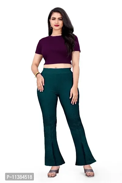 Classic Cotton Lycra Solid Trouser bootcut pant for Women(Mint Green)