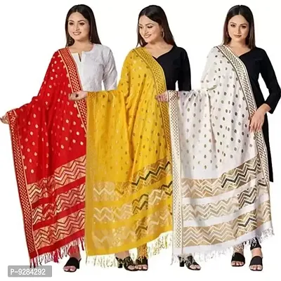 Classic Banarasi Silk Printed Dupattas For Women  Pack Of 3-thumb0