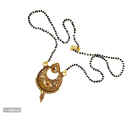 Shankhraj Mall Gold Plated Mangalsutra Tanmaniya Necklace Pendant Black Bead Golden Chain For Women And Girls-100391