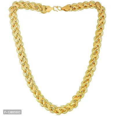 SHANKHRAJ MALL Lotus Design Double Coated Designer Link Chain With Gold Plating Fancy Neck Chain Jewelry Gift For Him, Boy, Men, Father, Brother, Boyfriend-1001 (Gold)