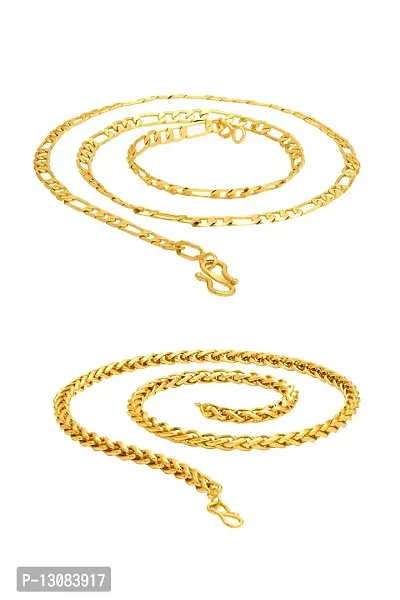 Shankhraj Mall ?Golden Heavy Long Gold-Plated Statement Exclusive Necklace Neck City Fancy Chain Jewelry Set Without Pendant Lockets For Men Women Girls Boys Amazing Gift Combo Pack Of 2