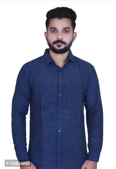 Reliable Blue Cotton Solid Long Sleeves Casual Shirts For Men-thumb0