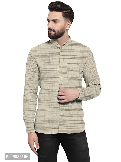 Reliable Beige Cotton Printed Long Sleeves Casual Shirts For Men-thumb0