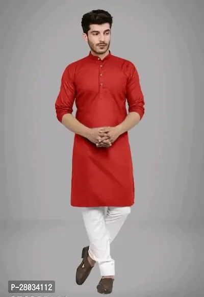 Reliable Red Cotton Solid Ankle Length Kurta For Men-thumb0