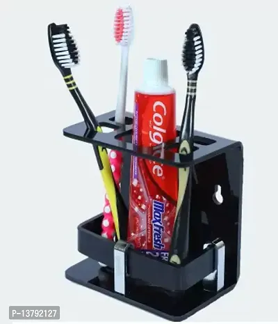 Acrylic Toothbrush Holder Toothpaste, Trimmer, Case Stand for Kitchen Bathroom Acrylic Toothbrush Holder  (Black, Wall Mount)-thumb4
