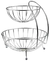 DEVASHREE 2 layer Stainless Steel Portable Perforated Design round Fruits  Vegetable julha Kitchen Storage Rack with bowls for Kitchen Pantry Closet julha-thumb3