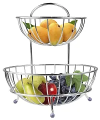 DEVASHREE 2 layer Stainless Steel Portable Perforated Design round Fruits  Vegetable julha Kitchen Storage Rack with bowls for Kitchen Pantry Closet julha-thumb4