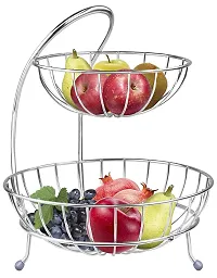DEVASHREE 2 layer Stainless Steel Portable Perforated Design round Fruits  Vegetable julha Kitchen Storage Rack with bowls for Kitchen Pantry Closet julha-thumb1