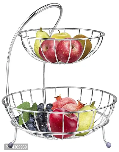 DEVASHREE 2 layer Stainless Steel Portable Perforated Design round Fruits  Vegetable julha Kitchen Storage Rack with bowls for Kitchen Pantry Closet julha-thumb2