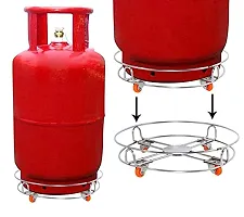 Devashree Stainless Steel Gas Cylinder Trolley with Wheels | Gas Trolly | Lpg Cylinder Stand with Wheels (pack of 2)-thumb1