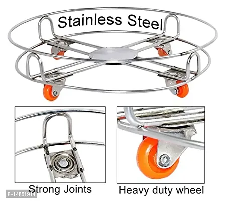 Devashree Stainless Steel Gas Cylinder Trolley with Wheels | Gas Trolly | Lpg Cylinder Stand with Wheels (pack of 2)-thumb5