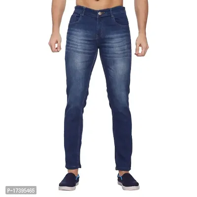 Mens Slim Fit Stretchable Denim Washed Jeans-thumb0