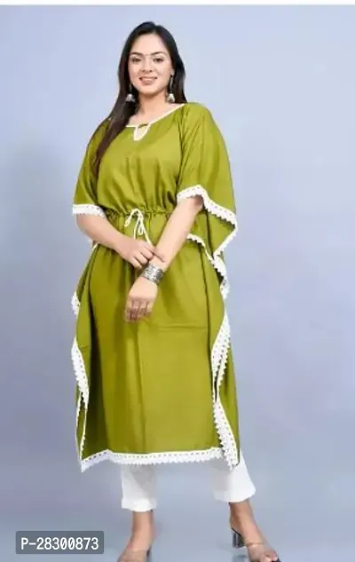 Stylish Green Viscose Rayon Embellished Kaftan Kurta For Women-thumb0