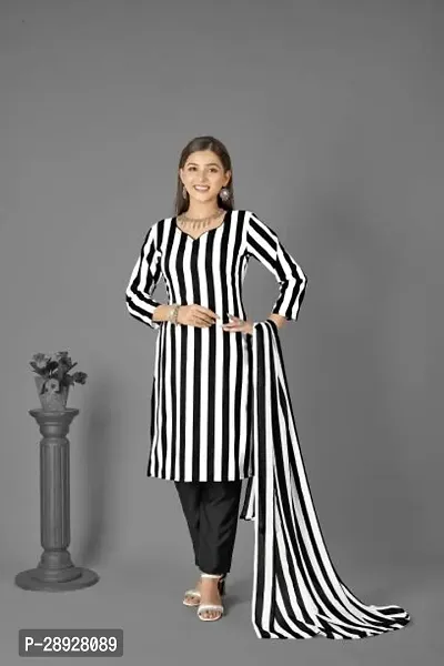 Elegant White Crepe Striped Dress Material with Dupatta For Women-thumb0