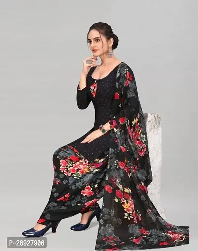 Elegant Black Crepe Solid Dress Material with Dupatta For Women-thumb0