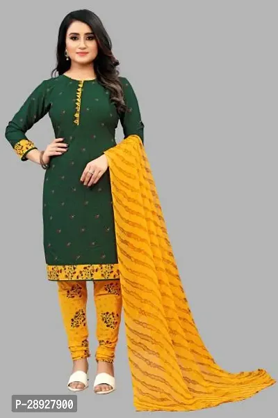 Elegant Green Crepe Printed Dress Material with Dupatta For Women