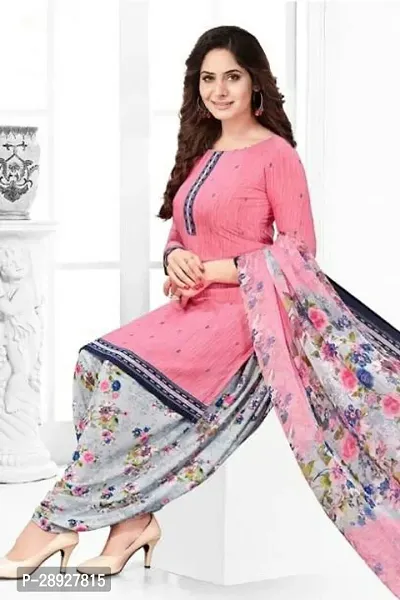 Elegant Pink Crepe Printed Dress Material with Dupatta For Women-thumb0