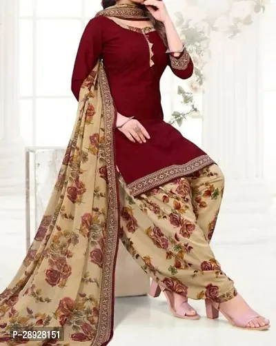 Elegant Maroon Crepe Solid Dress Material with Dupatta For Women-thumb0