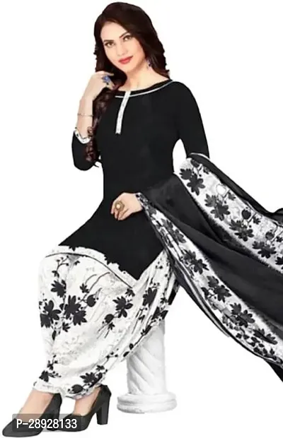Elegant Black Crepe Solid Dress Material with Dupatta For Women-thumb0