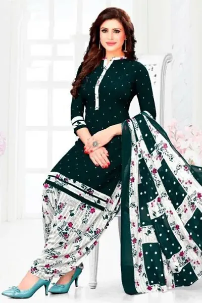 Trendy Womens Synthetic Printed Dress Material With Dupatta