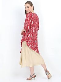 Yaanvi Women's Double Layered Asymmetrical Rayon  Cotton Designer Long Kurti/ Dress-thumb2