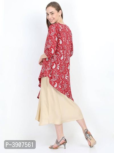 Yaanvi Women's Double Layered Asymmetrical Rayon  Cotton Designer Long Kurti/ Dress-thumb3