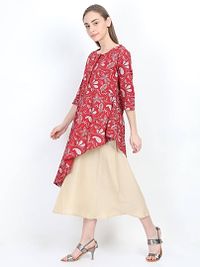 Yaanvi Women's Double Layered Asymmetrical Rayon  Cotton Designer Long Kurti/ Dress-thumb3
