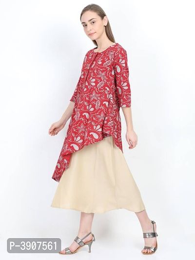Yaanvi Women's Double Layered Asymmetrical Rayon  Cotton Designer Long Kurti/ Dress-thumb4
