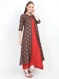 Yaanvi Women's Stylish Double Layered Rayon  Cotton Designer Long Kurti/ Dress-thumb1