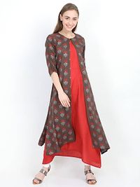 Yaanvi Women's Stylish Double Layered Rayon  Cotton Designer Long Kurti/ Dress-thumb2