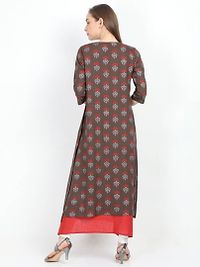 Yaanvi Women's Stylish Double Layered Rayon  Cotton Designer Long Kurti/ Dress-thumb3