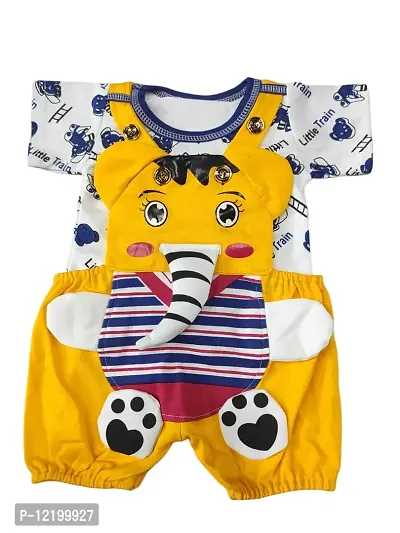 Prithvi R Corporation Baby Girl & Baby Boy's Elephant Dungaree Set for Kids with Complete Skin Care of Your Infant|Yellow-thumb0
