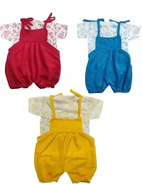 Prithvi R Corporation Print Embroidered T-Shirt with Mini Dungaree Bibshorts for Infant Toddler Baby Boy & Girl|Yellow, Blue, Red|Pack Of 3-thumb1