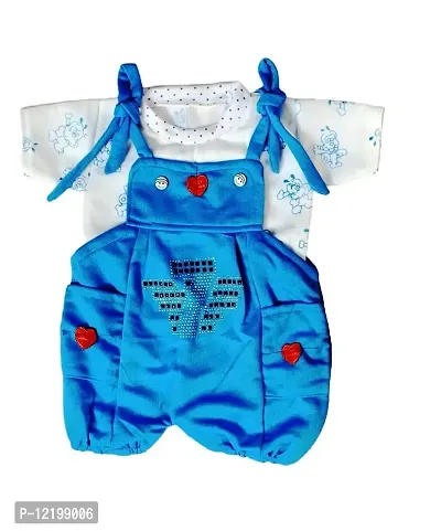 Prithvi R Corporation Print Embroidered T-Shirt with Mini Dungaree Bibshorts for Infant Toddler Baby Boy & Girl|Blue