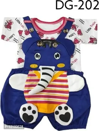 Prithvi R Corporation Baby Girl & Baby Boy's Elephant Dungaree Set for Kids with Complete Skin Care of Your Infant| Blue-thumb3